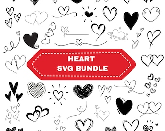 Heart SVG Clipart Bundle, Hand-Drawn, Solid Shapes,Digital file(Instant Download)