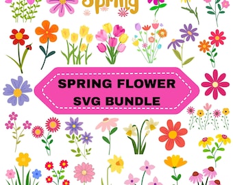 Spring Flower SVG Bundle: Floral Clipart,Retro Flower,Cut Files (Digital Download)