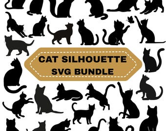 Cat Silhouette SVG Bundle: Pet Clipart, Kitten, Cricut Files (Digital Download)