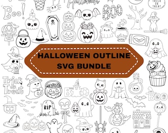 Halloween Outline SVG Bundle: Line Art Spooky Clipart(Digital Download)
