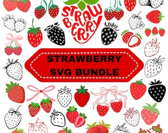 Strawberry SVG Bundle, Fruit Clipart, Bow Strawberry (Digital Download)