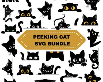 Spähende Katze Clipart-Bundle, SVG PNG EPS, Cricut Silhouette Schnitt Dateien (Instant Download)