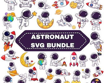 Astronaut SVG Bundle: Space Clipart,Astronaut with rocket,Digital Files(Instant Download)