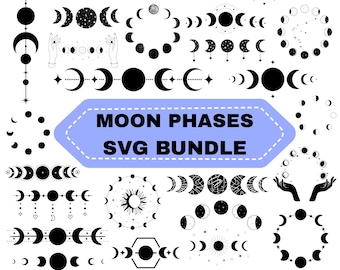 Moon Phase SVG Bundle: Lunar Crescent Clip Art, Silhouette Cut Files (Digital Download)