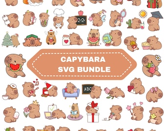 Capybara SVG Bundle,Kawaii Animal Illustration,Capybara Clipart ,Digital file(Instant Download)
