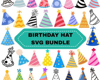 Birthday Hats SVG Bundle: Party Hat Clipart,Celebration,Digital Files(Instant Download)