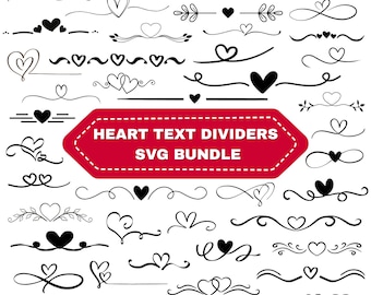 Heart Text Dividers SVG, Doodle Heart Borders, Valentine Designs (Digital Download)