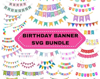 Birthday Banner SVG Bundle: Party Bunting Clipart (Digital Download)