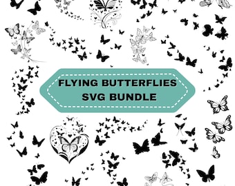 Papillons volants SVG, PNG Clipart Bundle, fichiers coupés en couches (téléchargement instantané)