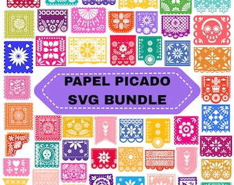 Papel Picado SVG Bundle: Mexican Fiesta Banner Clipart (Digital Download)
