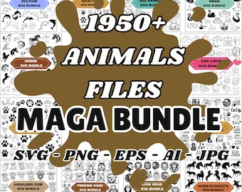 1950+ Mega Animal SVG Bundle,Safari Farm Woodland Pets Zoo Designs,Cricut Cut Files Commercial Use(Digital Download)