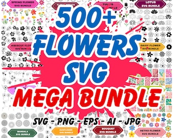 500+ Floral SVG Designs Mega Bundle, Botanical Clipart (Digital Download)