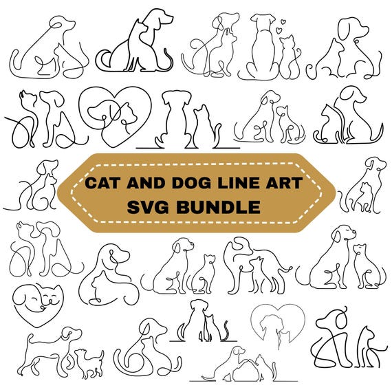 Cat and Dog Line Art SVG Bundle: Pet lovers clipart,Minimal Drawing(Digital Download)