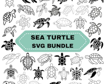 Sea Turtle SVG Bundle: Ocean Animal Clipart, Silhouette Cut Files (Digital Download)