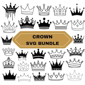 Paquete de archivos SVG de coronas: imágenes prediseñadas de reyes, coronas reales, archivos para Cricut (descarga digital)