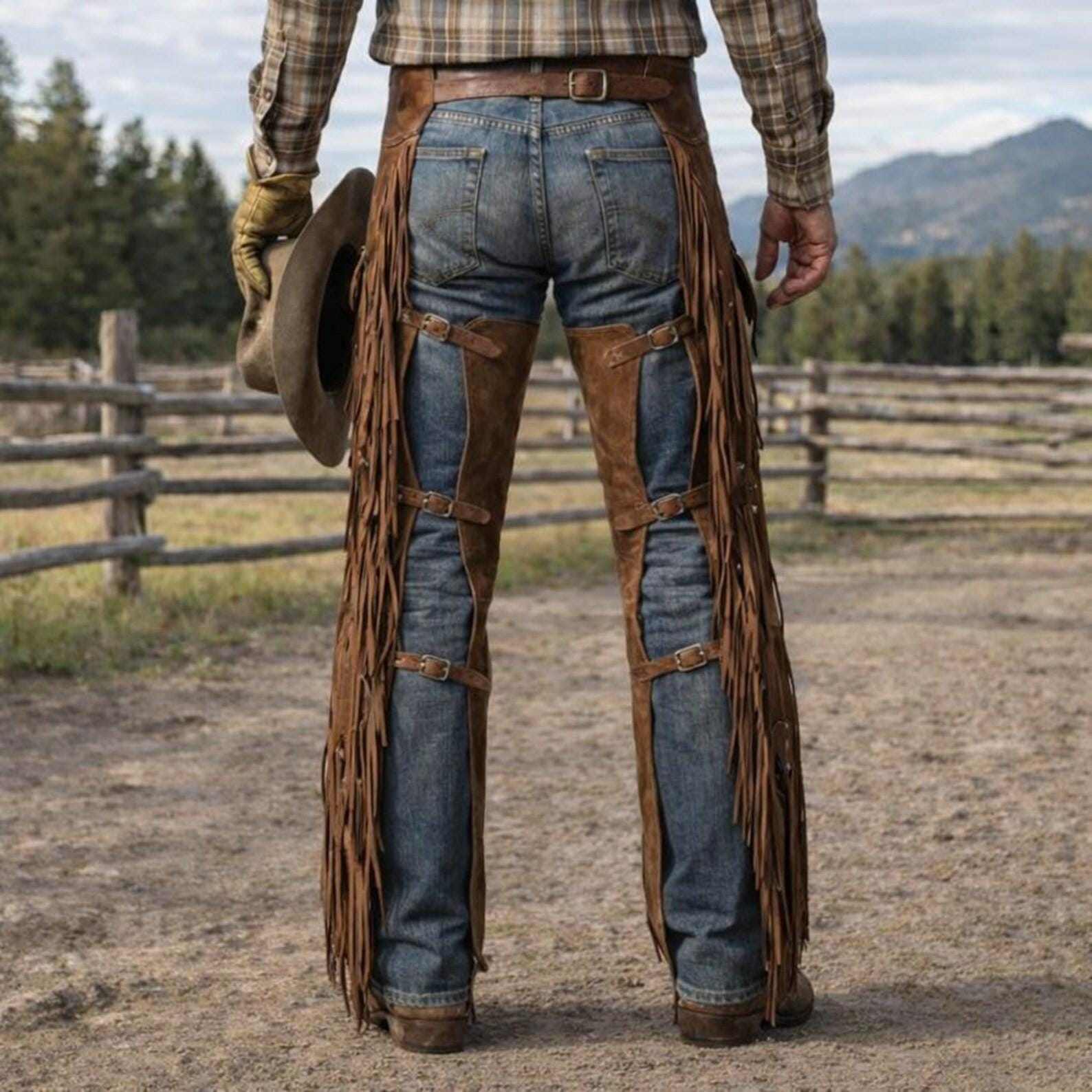 Vintage Brown Leather Fringe Chaps – Western Cowboy Ranch Wear - Etsy