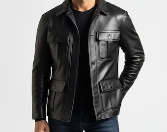 Men’s Distressed Brown Leather Jacket - Handmade Café Racer Motorcycle Jacket - Vintage Style