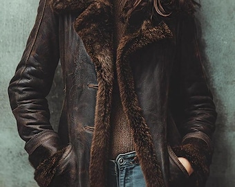 Women Vintage Shearling Brown Leather Jacket Aviator Style