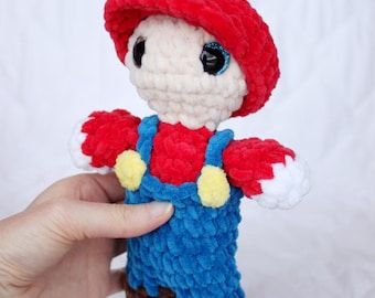 NO SEW Tiny Plumber Crochet Pattern PDF – Retro Amigurumi Doll