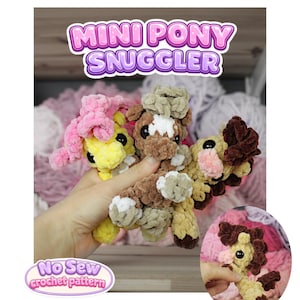 Patrón de ganchillo para mini poni acurrucado, caballo amigurumi de peluche sin costuras, tutorial para pequeño juguete de peluche, creación rápida.