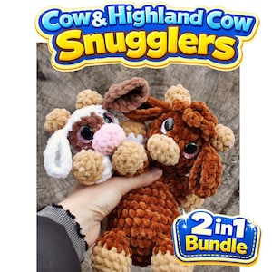 Cow and Highland Cow Snuggler Crochet Patterns, Amigurumi Bundle Lovey Tutorial, Farm Animal Plush Childrens Toy, Handmade Baby Shower Gift