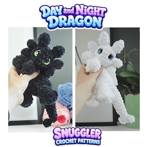 Toothless Dragon Snuggler Crochet Pattern, Amigurumi Day and Night Lovey Tutorial, Stuffed Fantasy Animal Plush, Homemade Gift Idea