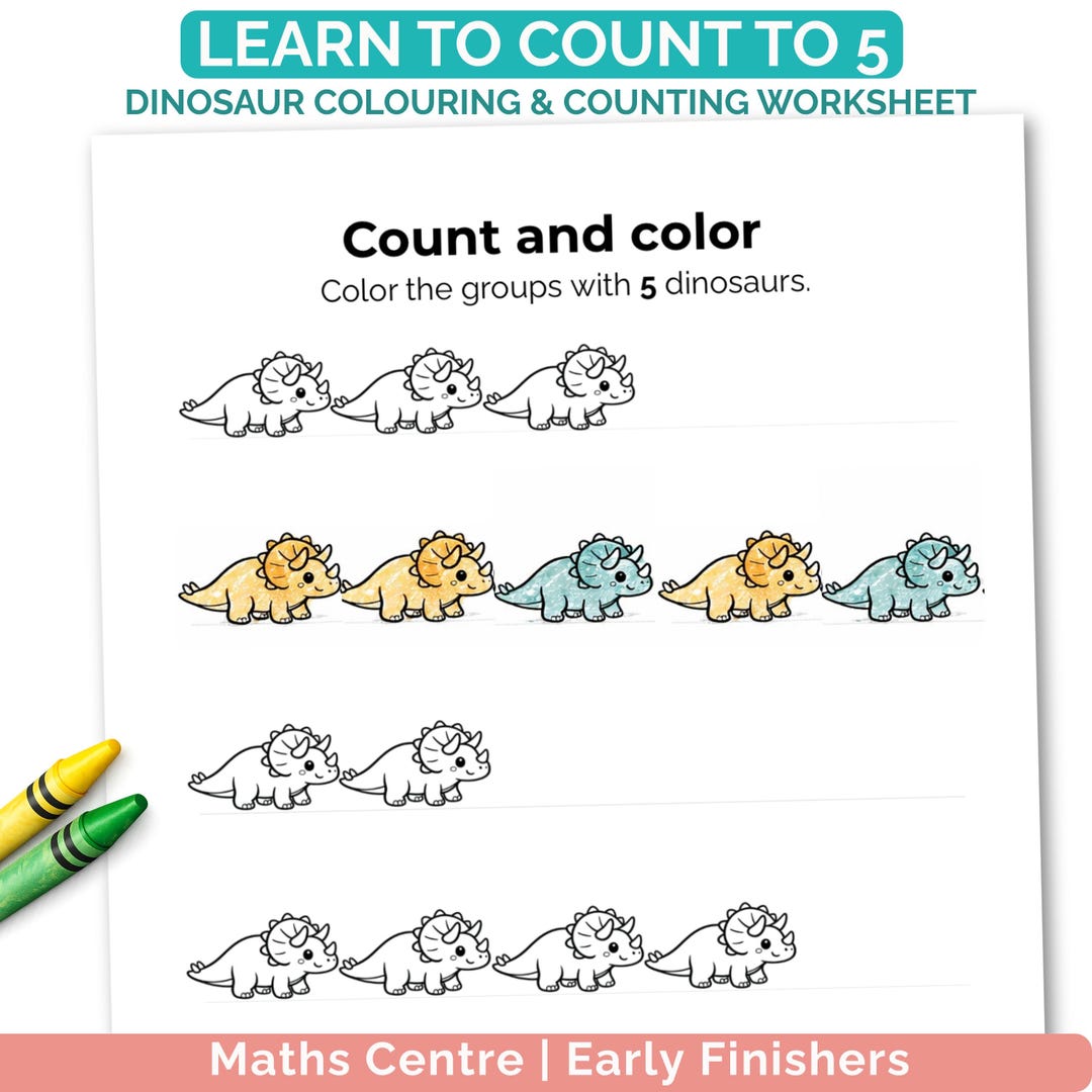 Count to 5 Worksheet EYFS – Dinosaur Colouring & Counting Activity ...