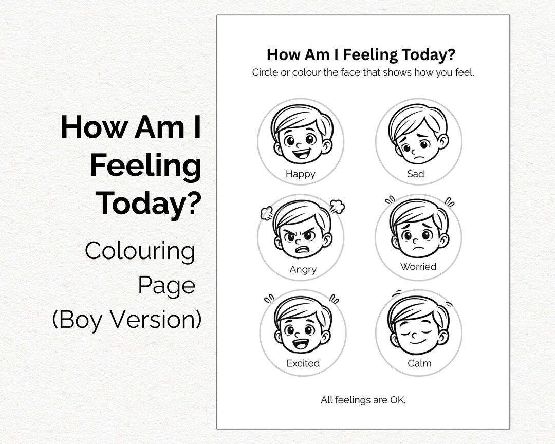Feelings Colouring Page Boy Printable, Emotions Worksheet, Social ...