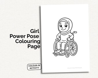 Wheelchair Girl Colouring Page – Hijab | Kids Printable | Inclusive Representation | A4 & US Letter