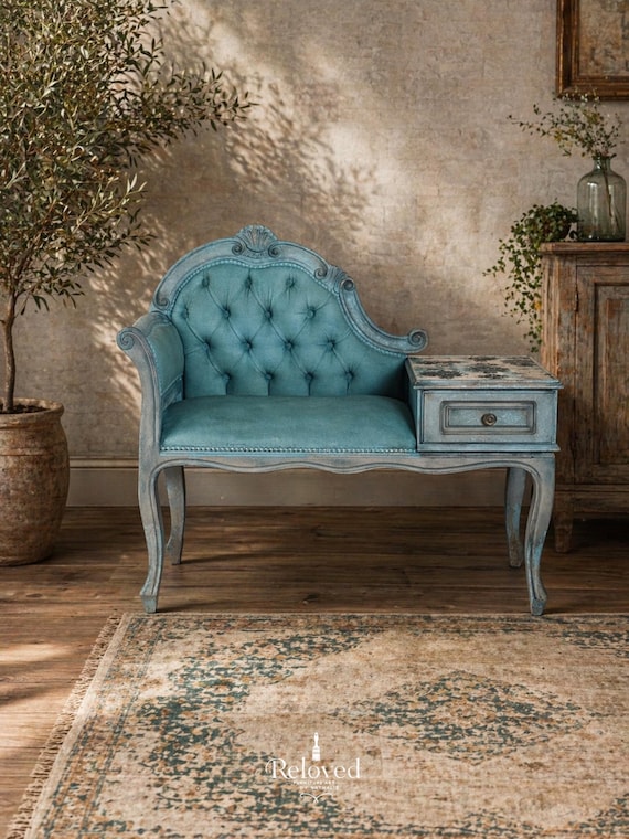 Elegante Vintage Sitzbank mit Schublade | Perfekt für Salon, Boutique & Schaufenster | Barocke Polsterbank | Dekoratives Statement Piece
