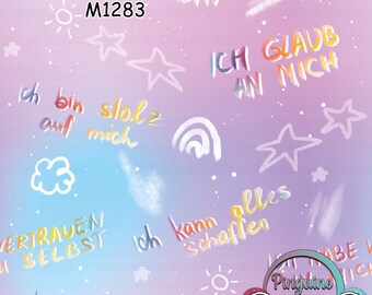M1283 Exclusive Motivational Children's Fabric – Positive Sayings Fabric “I believe in myself” Self-Confidence Fabric by the Meter in 13 Fabric Types