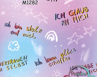 M1282 Exclusive Motivational Children's Fabric – Positive Sayings Fabric “I believe in myself” Self-Confidence Fabric by the Meter in 13 Fabric Types