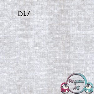 Könnte beinhalten: Ein hellgrauer Stoff mit einem strukturierten Webmuster. Der Text "D17" befindet sich in der oberen linken Ecke. Die untere rechte Ecke zeigt ein Logo mit zwei Cartoon-Pinguinen und den Worten "Pinguine Art".