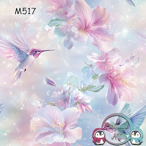 M517 Exklusiver Stoff Flowers & Birds Kolibri und Blüten – Meterware in 13 Stoffarten wählbar