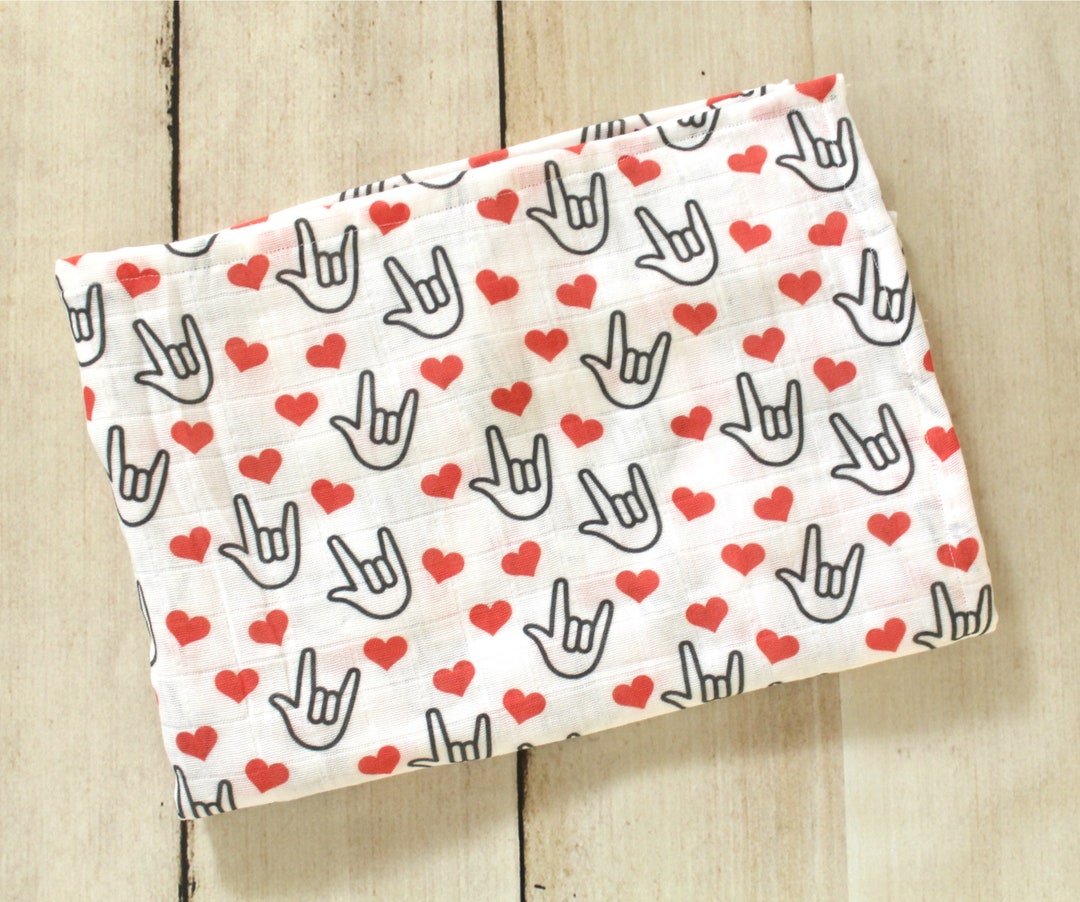 Organic Muslin Gauze ASL I Love You Swaddle Blanket Etsy