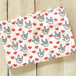 Organic Muslin Gauze ASL I Love You Swaddle Blanket