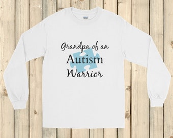 Grandpa of an Autism Warrior Awareness Puzzle Piece Unisex Long Sleeved Shirt - Choose Color