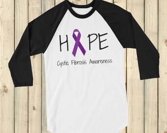 Hope Ribbon for Cystic Fibrosis Awareness 3/4 Sleeve Unisex Raglan - Choose Color