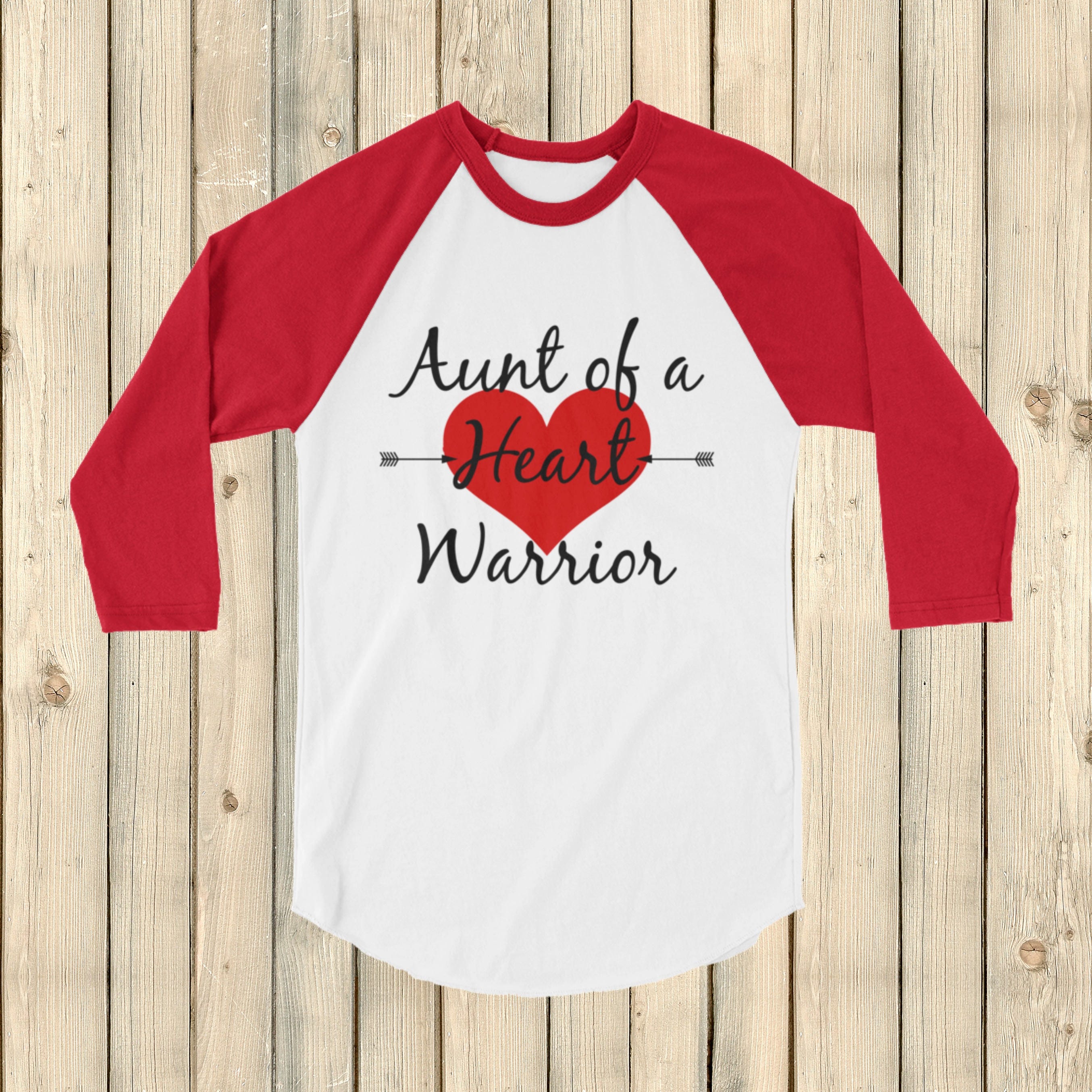 Aunt of a Heart Warrior CHD Heart Defect 3/4 Sleeve Unisex Raglan - Choose Color