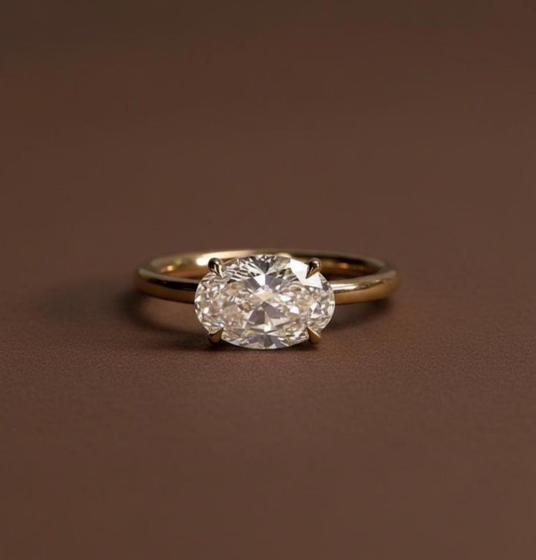 2CT Oval Cut Moissanite Engagement Ring | 14K Solid Yellow Gold ...
