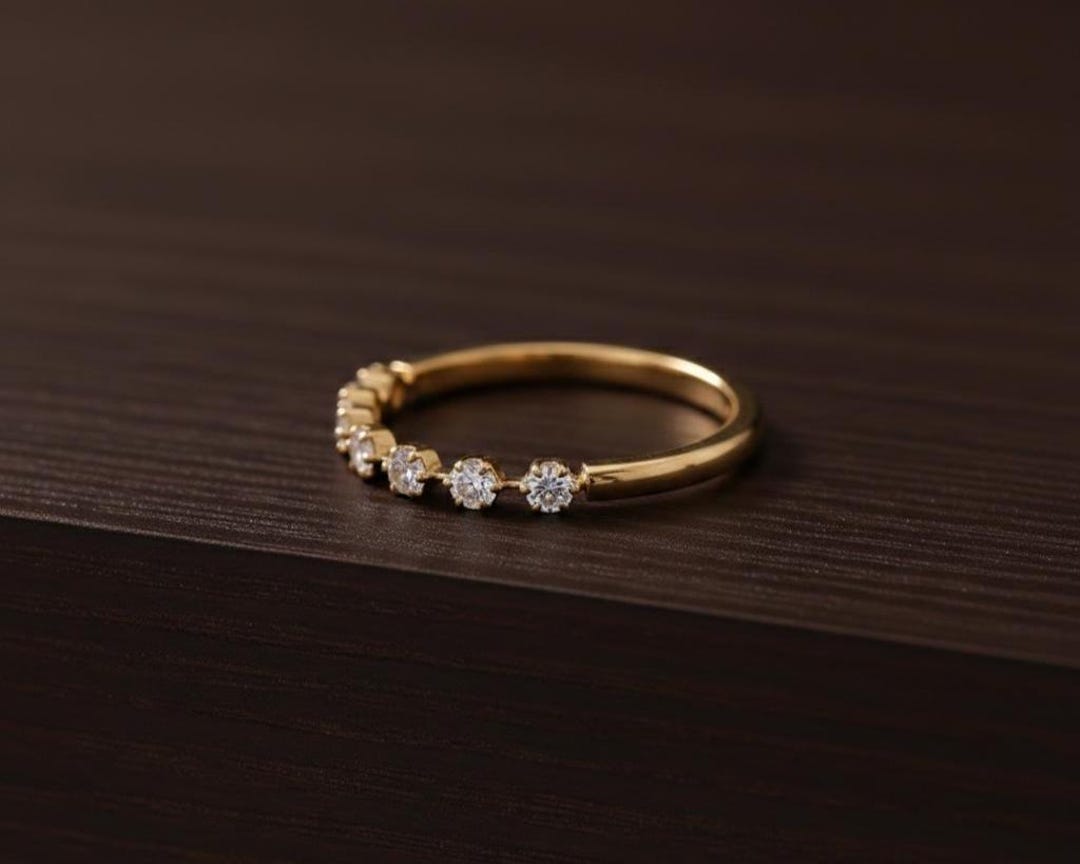Round Cut Moissanite Wedding Band | Yellow Gold Half Eternity Ring ...
