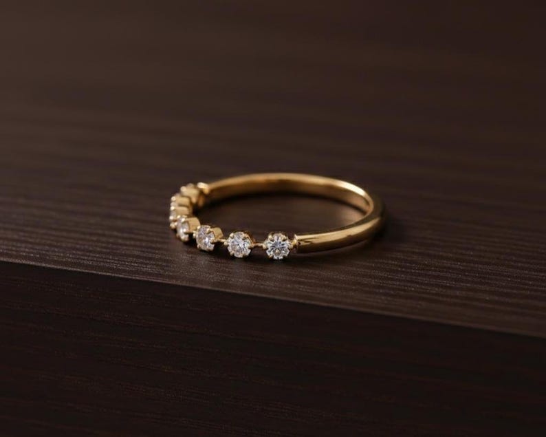 Round Cut Moissanite Wedding Band | Yellow Gold Half Eternity Ring ...