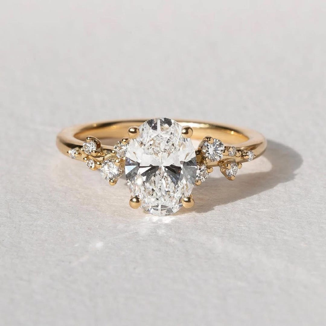 Oval Moissanite Engagement Ring | 14K Yellow Gold Ring | Vintage ...