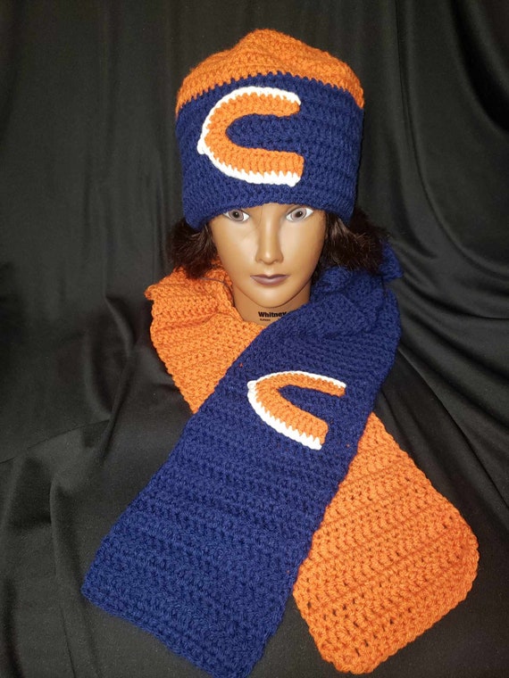 Chicago Bears Stocking Hat Cowl Scarf Set Oranhe Blue White Fan Day Wear UNISEX Chicago Bears Hat and Scarf - Etsy main image 2