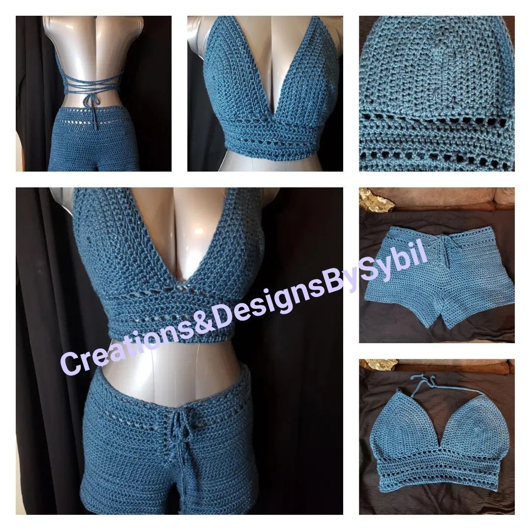 Geometric Crochet Top & Shorts Set