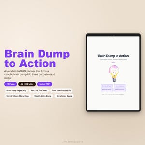 Brain Dump Planner Printable | ADHD Chaos to Action Steps | Undated PDF | A4 + US Letter | Digital Download