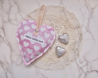 Hanging Heart Lavender sachet -Hello little one -New baby - Country house decor- room freshener-  Sachet pillow - nursery - heart