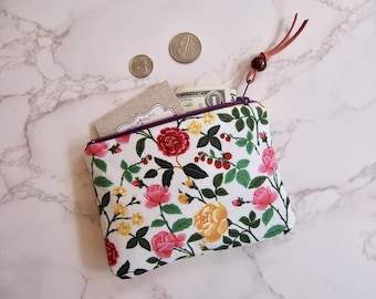 Rifle Paper Co. Floral Coin Wallet: Zippered Change Purse