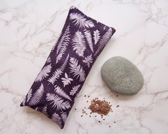 Relaxing eye pillow filled with flaxseeds and a hint of lavender - purple leaves fabric - Ready for gift giving- sleep aid-removable cover