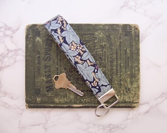 William Morris Teal Key Fob: Floral Wrist Strap Lanyard